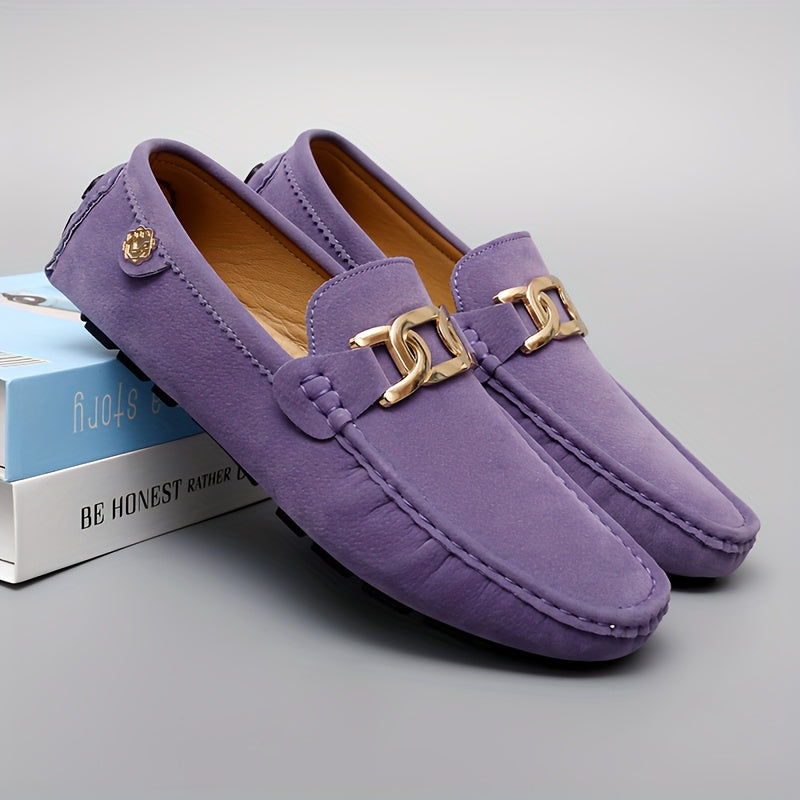 Light Blue Loafers with Golden Buckle - Comfortable Slip-On Casual Shoes