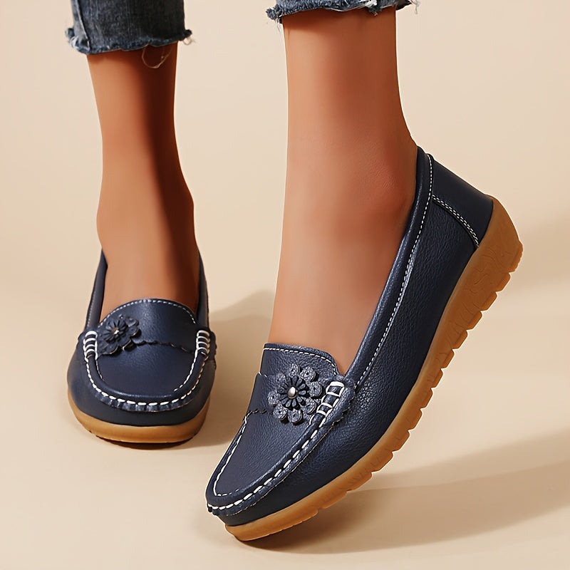 Lightweight Women's Floral Flat Loafers - Casual Slip-On Shoes