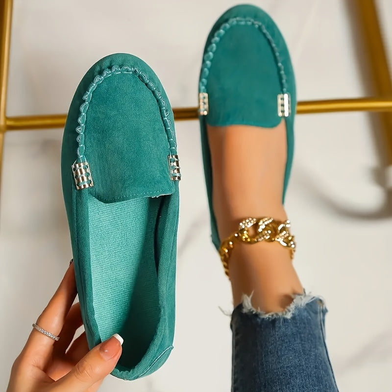 Women's Metal Decor Slip-On Loafers - Lightweight Casual Flats