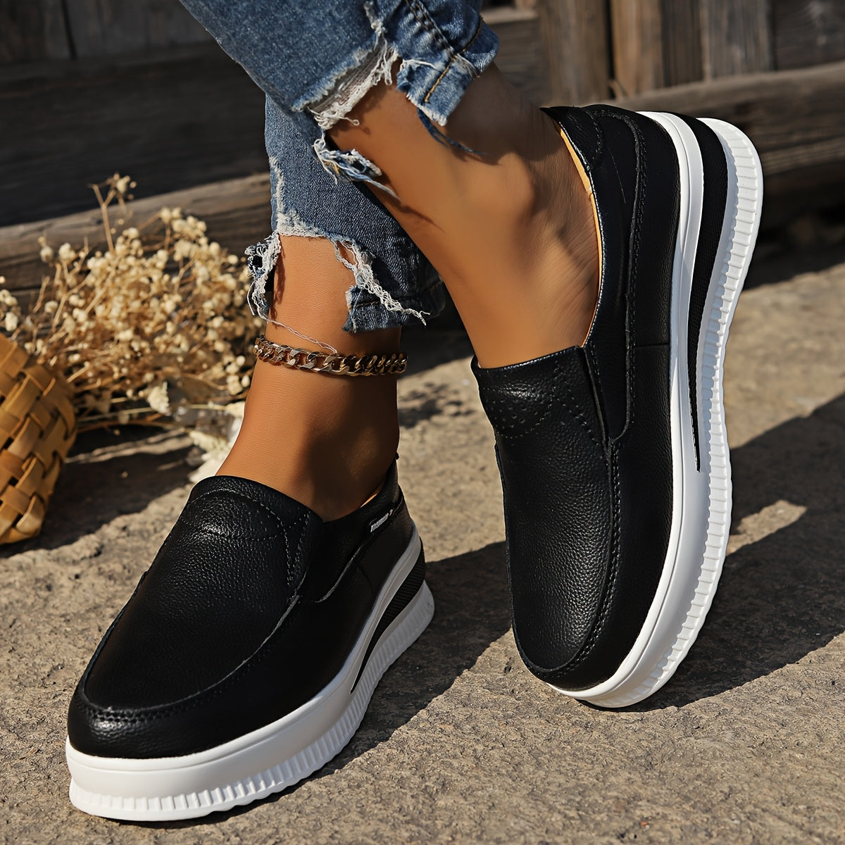 Women's Lightweight Slip-On Loafers - Comfortable Casual Shoes in White
