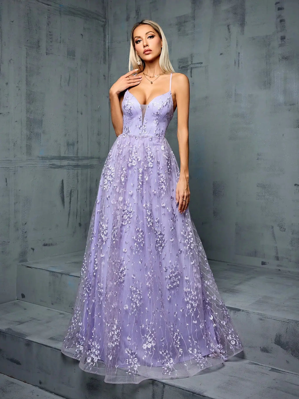 Embroidered lilac gown for UK prom, bridesmaid or formal occasions
