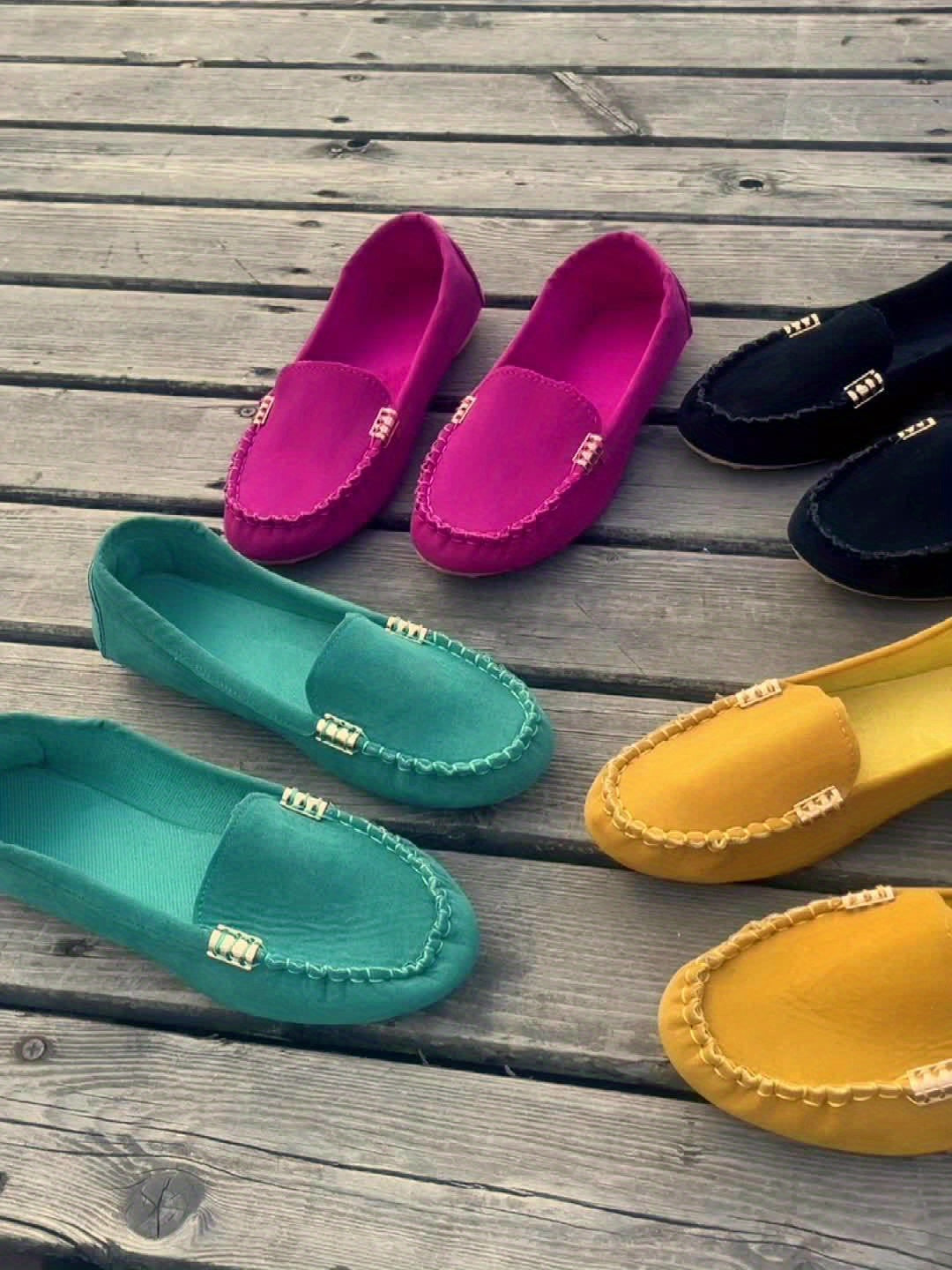 Women's Metal Decor Slip-On Loafers - Lightweight Casual Flats