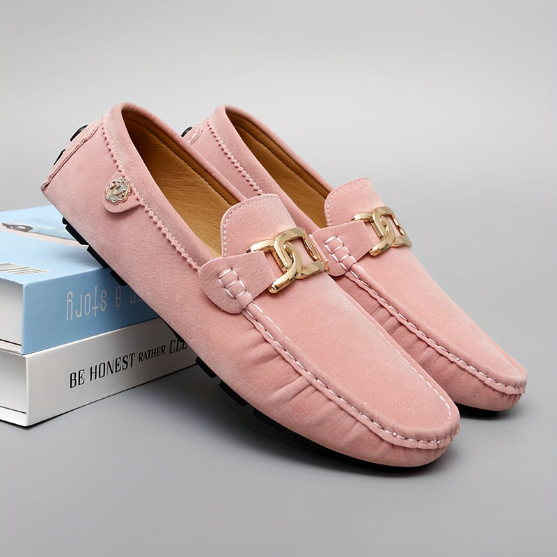 Light Blue Loafers with Golden Buckle - Comfortable Slip-On Casual Shoes