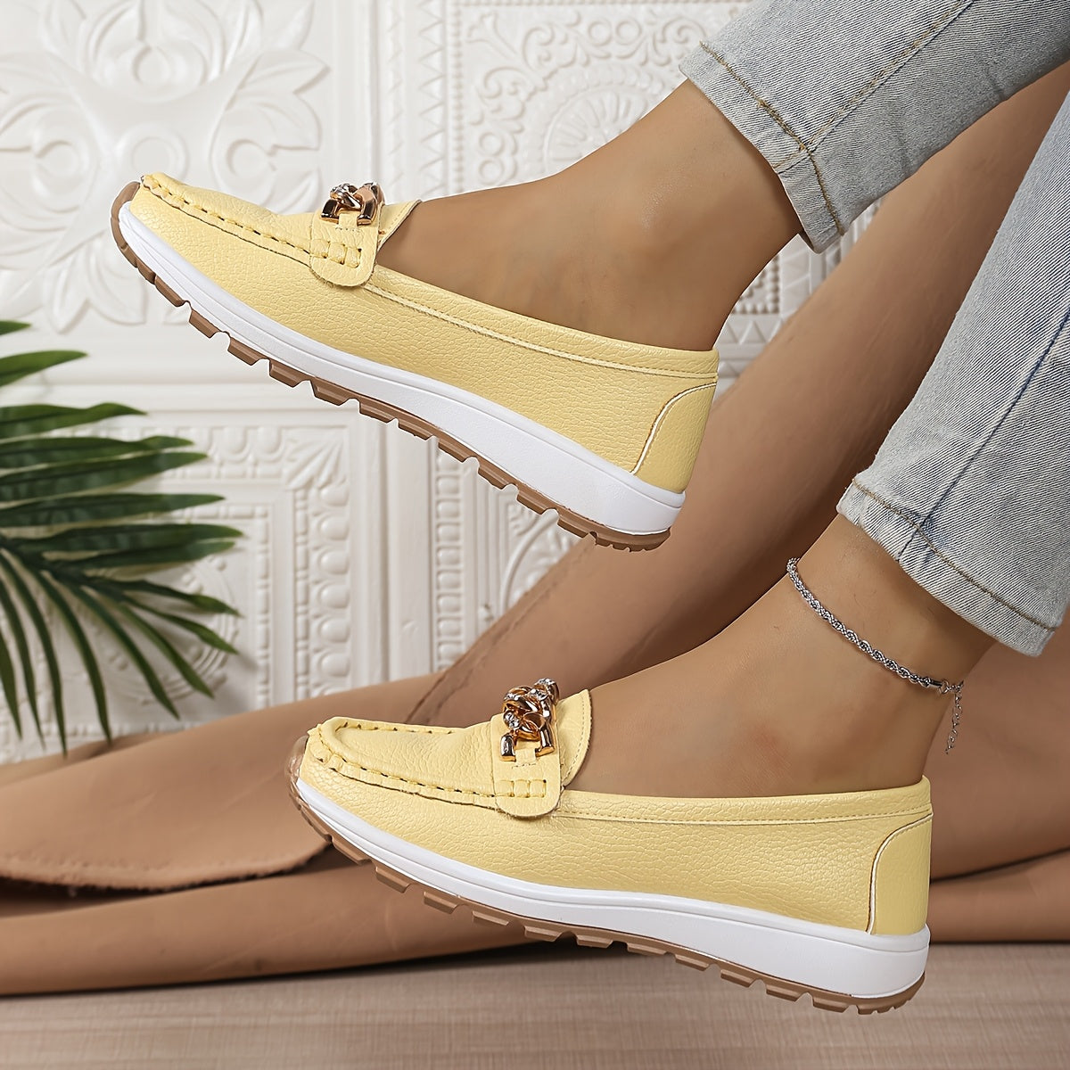 Women's Lightweight Slip-On Loafers - Mustard Yellow & White Casual Shoes