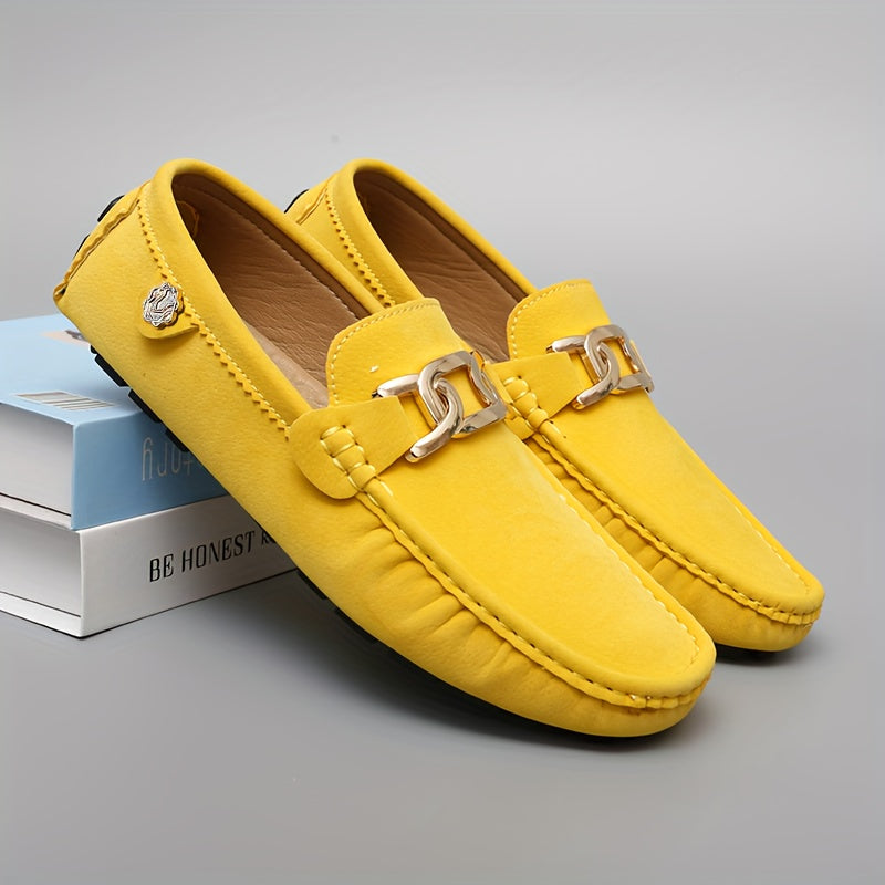 Light Blue Loafers with Golden Buckle - Comfortable Slip-On Casual Shoes