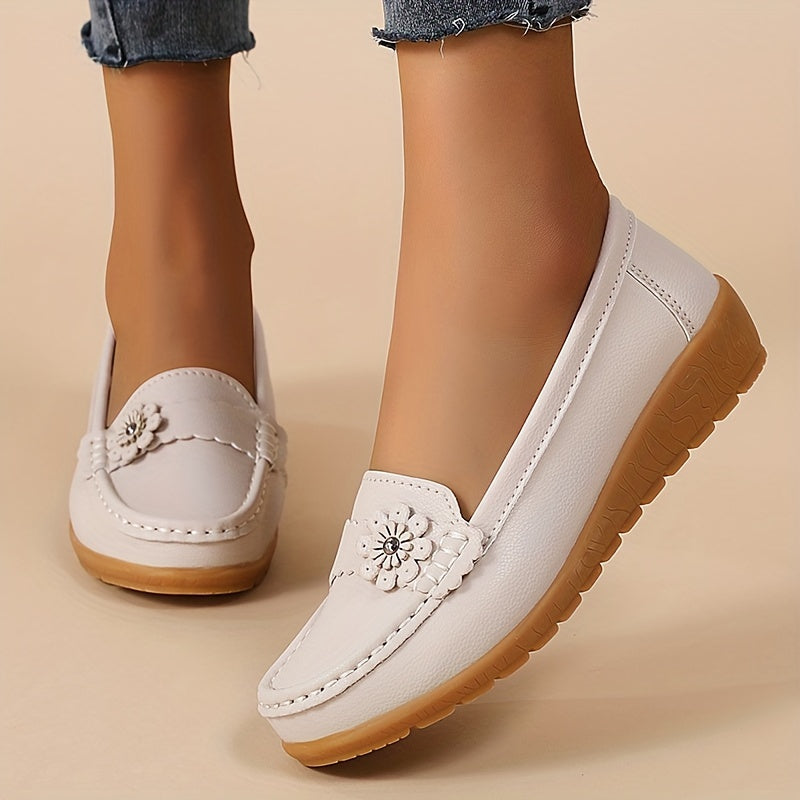 Lightweight Women's Floral Flat Loafers - Casual Slip-On Shoes