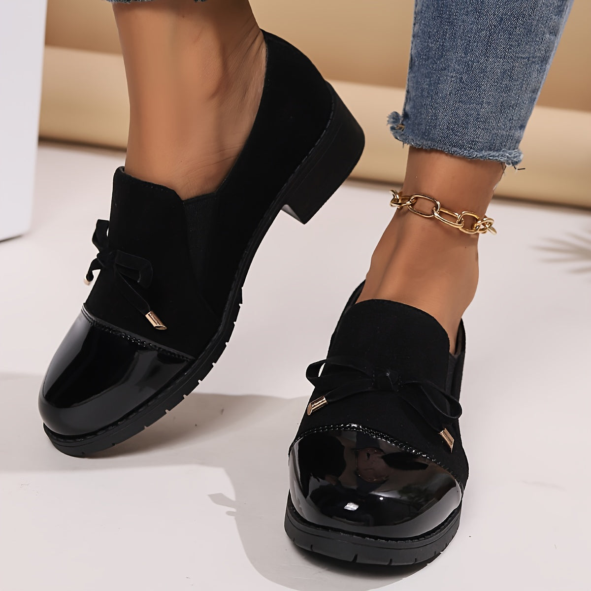 Comfortable Retro Women's Loafers - Breathable Slip-On Casual Shoes with Chunky Heel