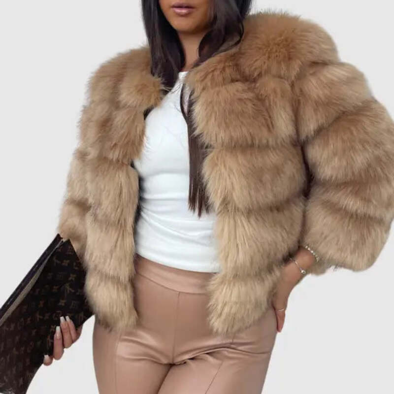 Luxurious faux fur coat front view