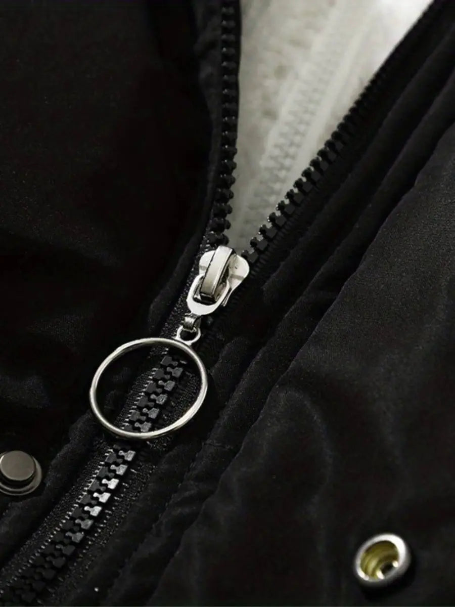 Zipper detail of quilted winter jacket