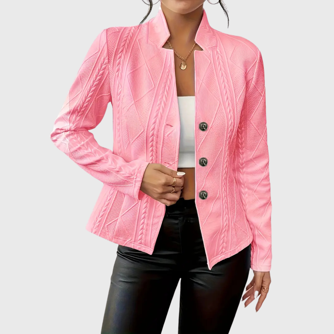 Pink jacket worn by a woman
